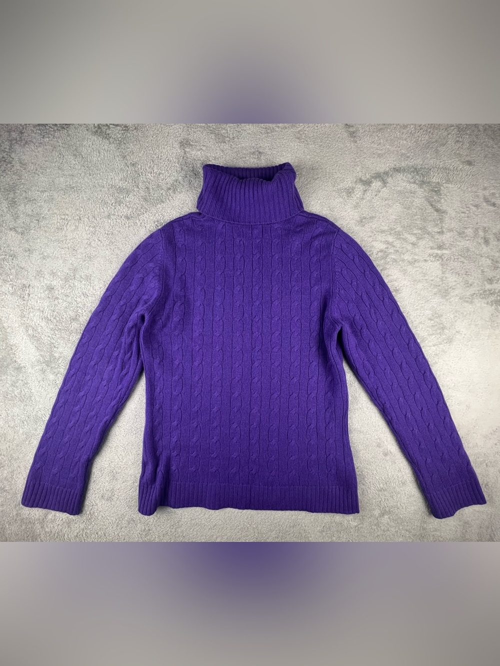 Lilly Pulitzer Sweater Womens Medium Purple Cashmere Cable Turtleneck Palm Logo